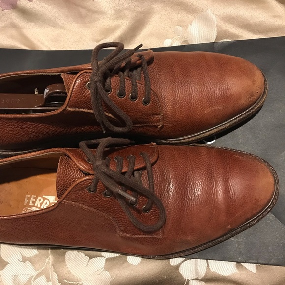 Ferragamo mens brown leather derby shoes main image 2